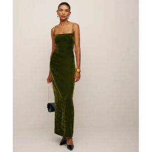 NWOT Reformation Frankie Velvet Dress in Pear Olive Green